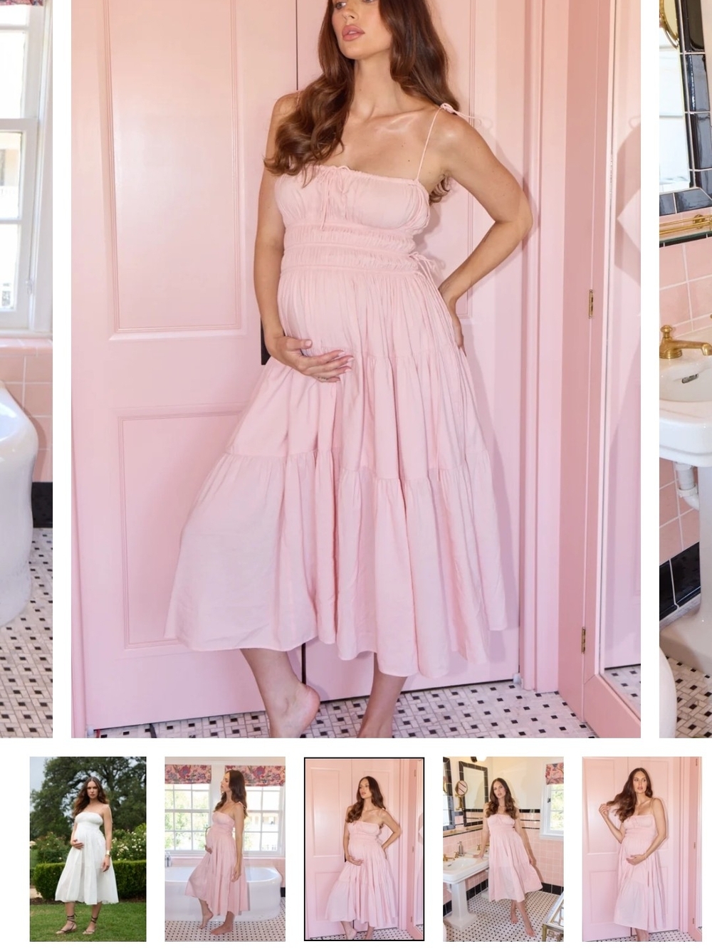 Shirred Midi Poplin Dress